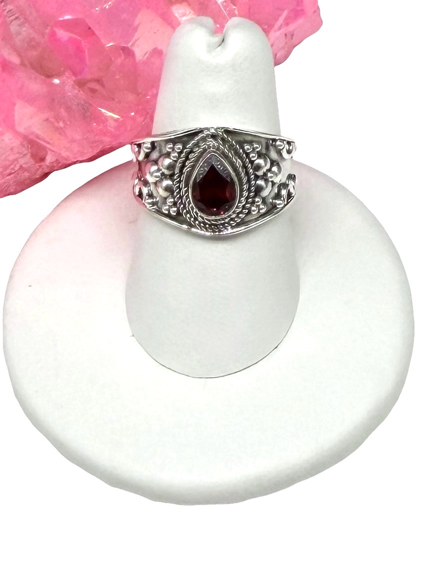 Garnet Ring Size 7 Solid 925 Sterling Silver